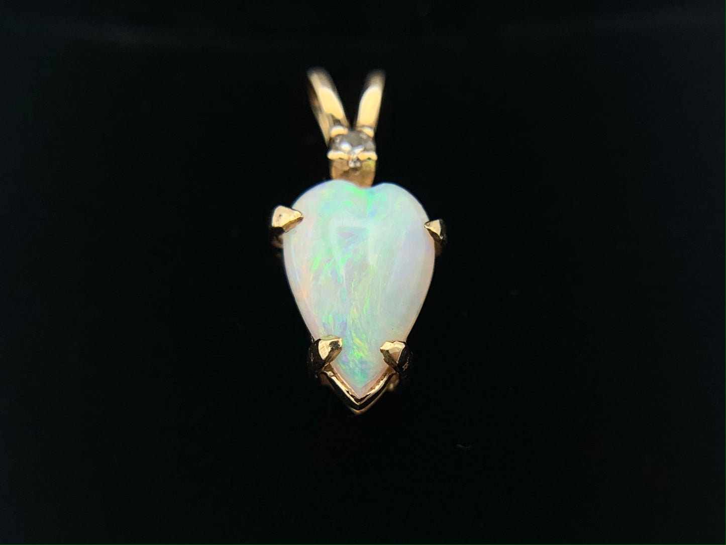 14K Yellow Gold Australian Opal with Diamond Necklace Pendant