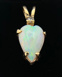 14K Yellow Gold Australian Opal with Diamond Necklace Pendant
