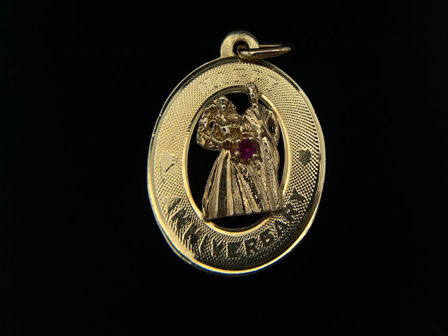 14K Yellow Gold Happy Anniversary Pendant with Ruby