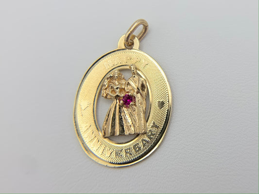 14K Yellow Gold Happy Anniversary Pendant with Ruby