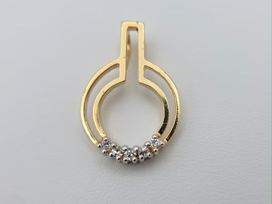 14K Gold Art Deco Circle Pendant with Diamonds