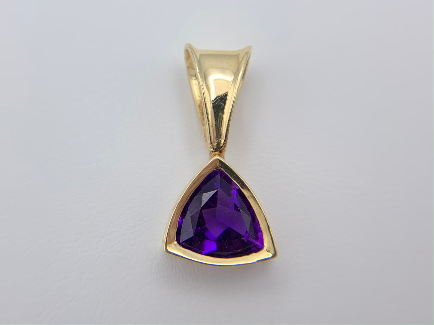 14K Yellow Gold Genuine Triangle Amethyst Slide Necklace Pendant