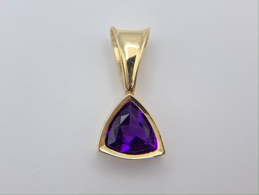 14K Yellow Gold Genuine Triangle Amethyst Slide Necklace Pendant