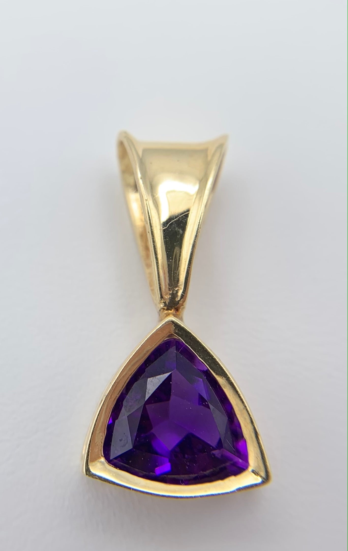 14K Yellow Gold Genuine Triangle Amethyst Slide Necklace Pendant