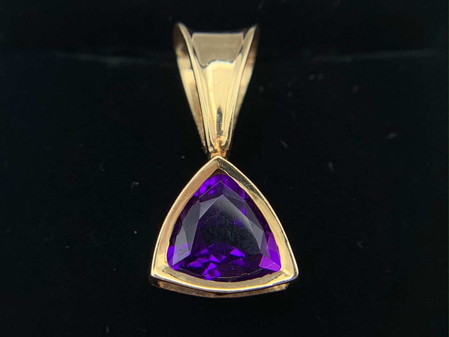 14K Yellow Gold Genuine Triangle Amethyst Slide Necklace Pendant