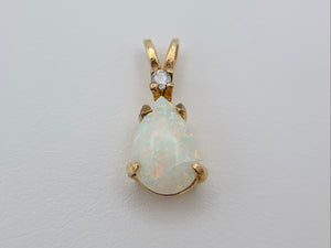 New 14K Yellow Gold Pear Shape Australian Opal with Diamond Necklace Pendant