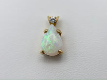 Load image into Gallery viewer, Estate 14K Yellow Gold Pear Shape Australian Opal with Diamond Necklace Pendant
