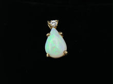 Load image into Gallery viewer, Estate 14K Yellow Gold Pear Shape Australian Opal with Diamond Necklace Pendant
