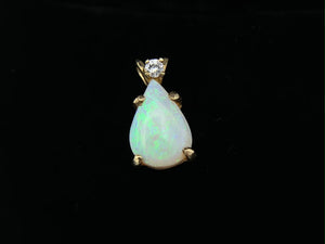 Estate 14K Yellow Gold Pear Shape Australian Opal with Diamond Necklace Pendant