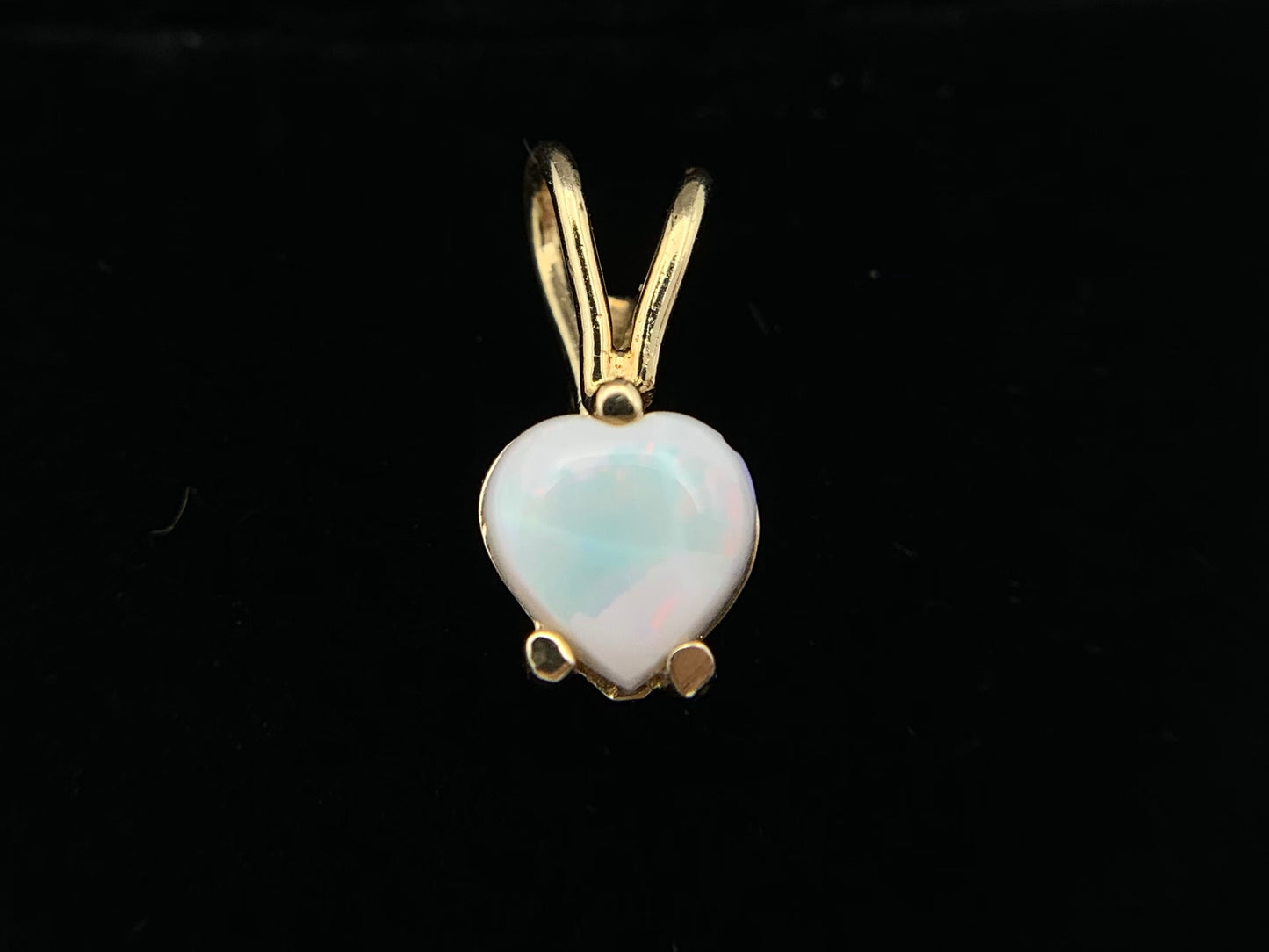 14K Yellow Gold Heart Shaped Australian Opal Necklace Pendant