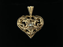 Load image into Gallery viewer, 14K Yellow Gold Carved Heart with Floating Pearl Pendant
