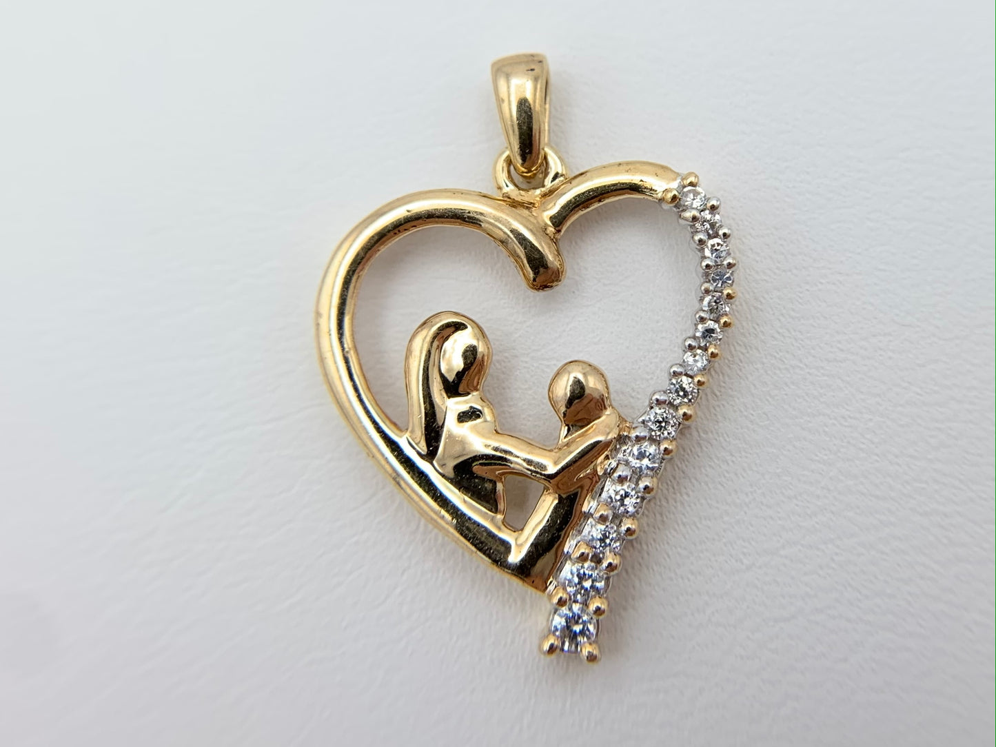 10K Yellow Gold Mother's Diamond Heart Pendant