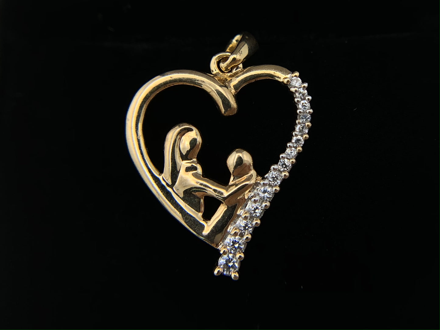 10K Yellow Gold Mother's Diamond Heart Pendant