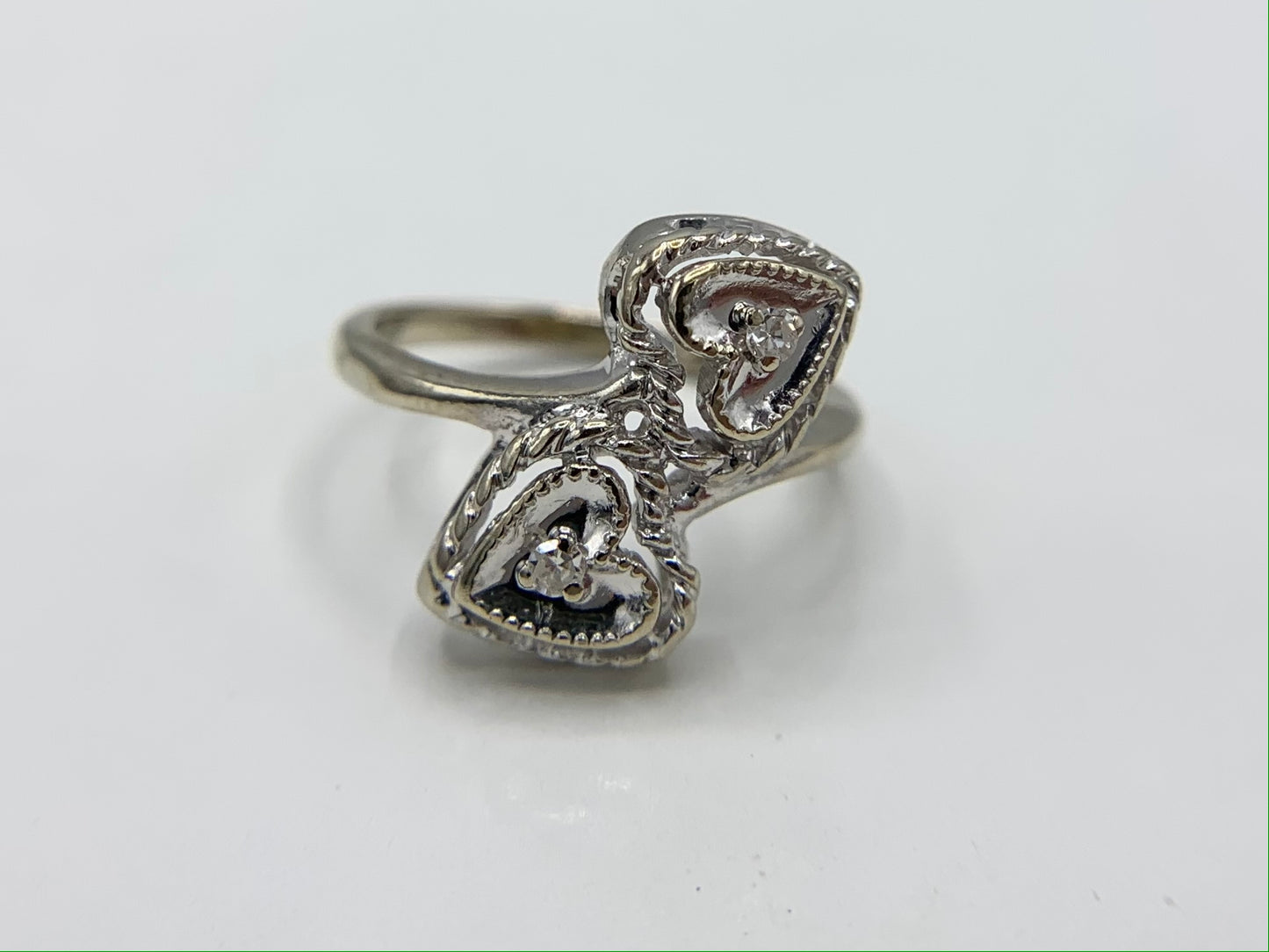 14K White Gold Double Heart Promise Ring