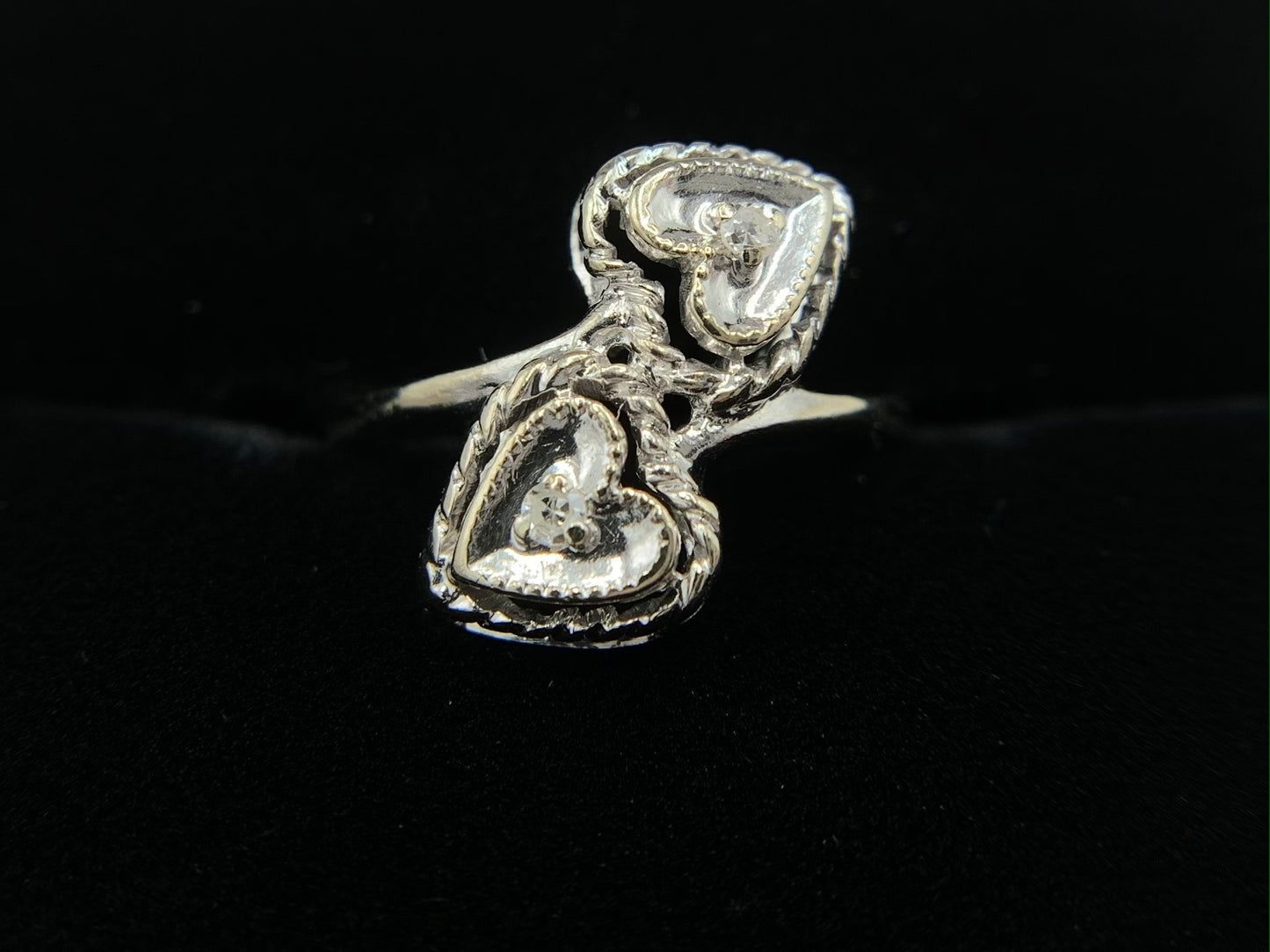 14K White Gold Double Heart Promise Ring