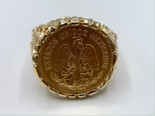 5 Peso Mexican Gold Coin Ring 14K Yellow Gold