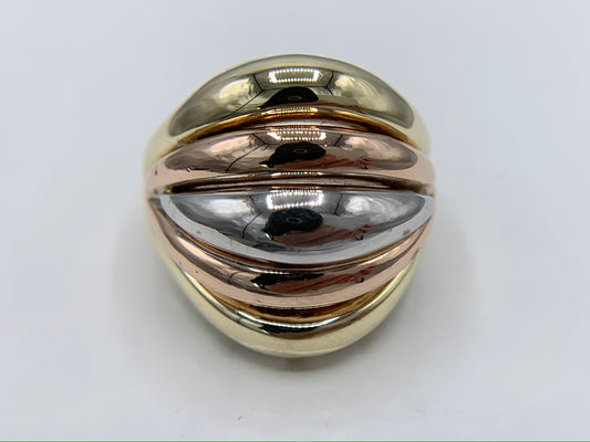 14K Yellow, White, and Rose Gold Italian Dome Ring