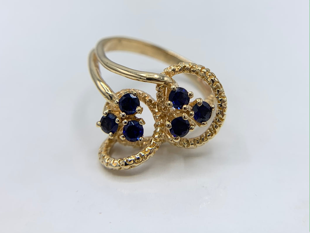 14K Yellow Gold Synthetic Blue Sapphire Free Form Ring