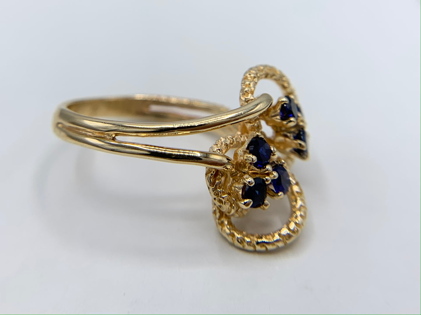 14K Yellow Gold Synthetic Blue Sapphire Free Form Ring