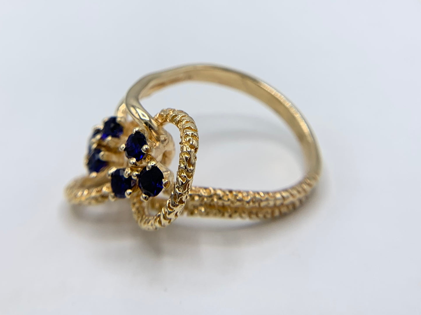 14K Yellow Gold Synthetic Blue Sapphire Free Form Ring