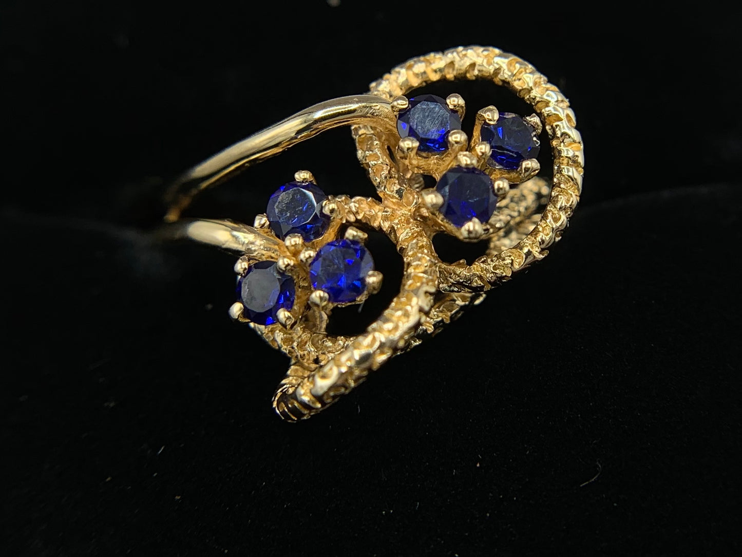 14K Yellow Gold Synthetic Blue Sapphire Free Form Ring