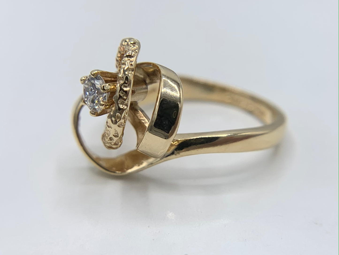 14K Yellow Gold Love Knot Ring with Diamond