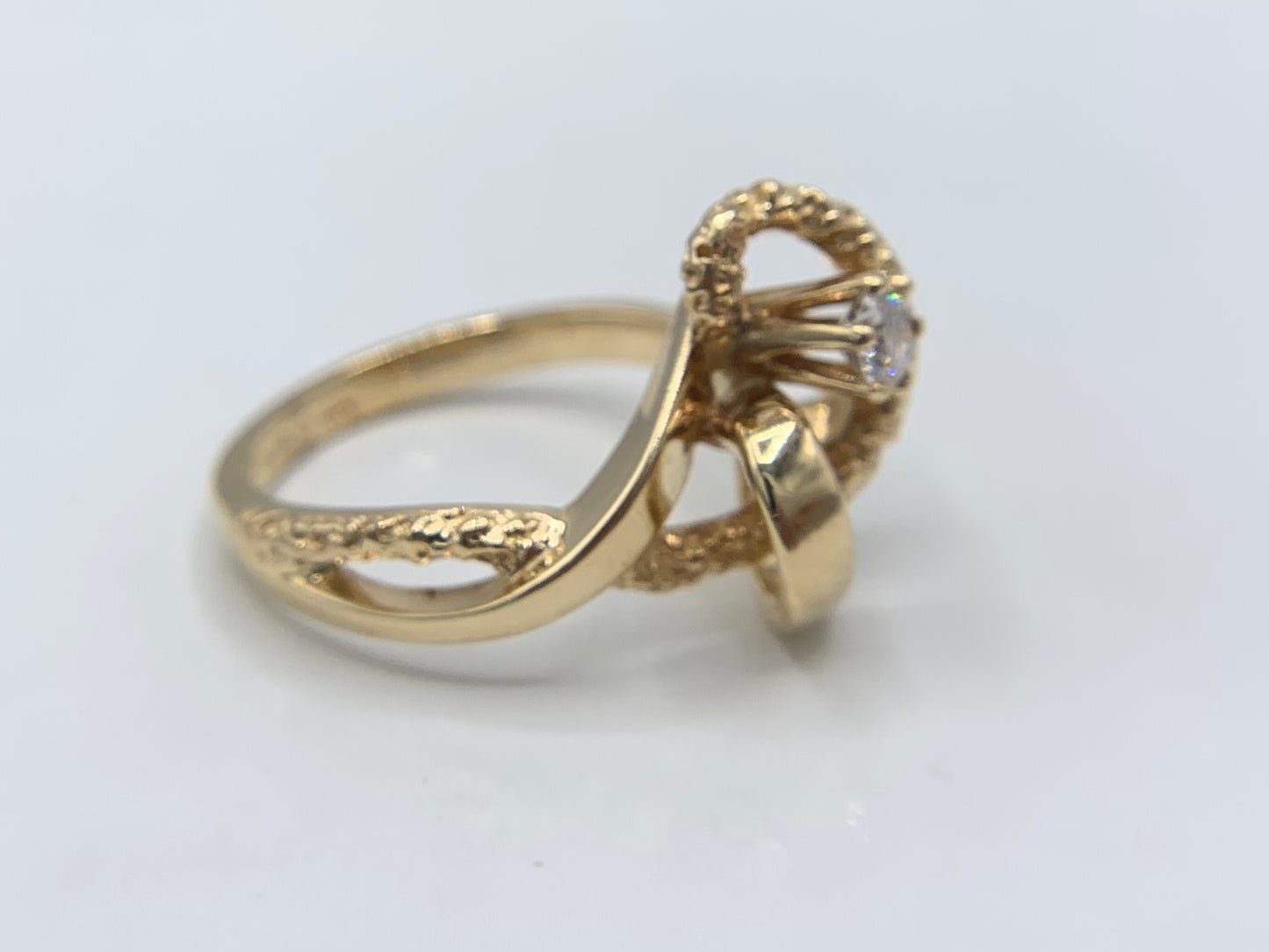 14K Yellow Gold Love Knot Ring with Diamond