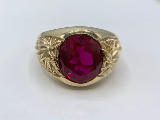 10K Yellow Gold Men's Synthetic Ruby Ring