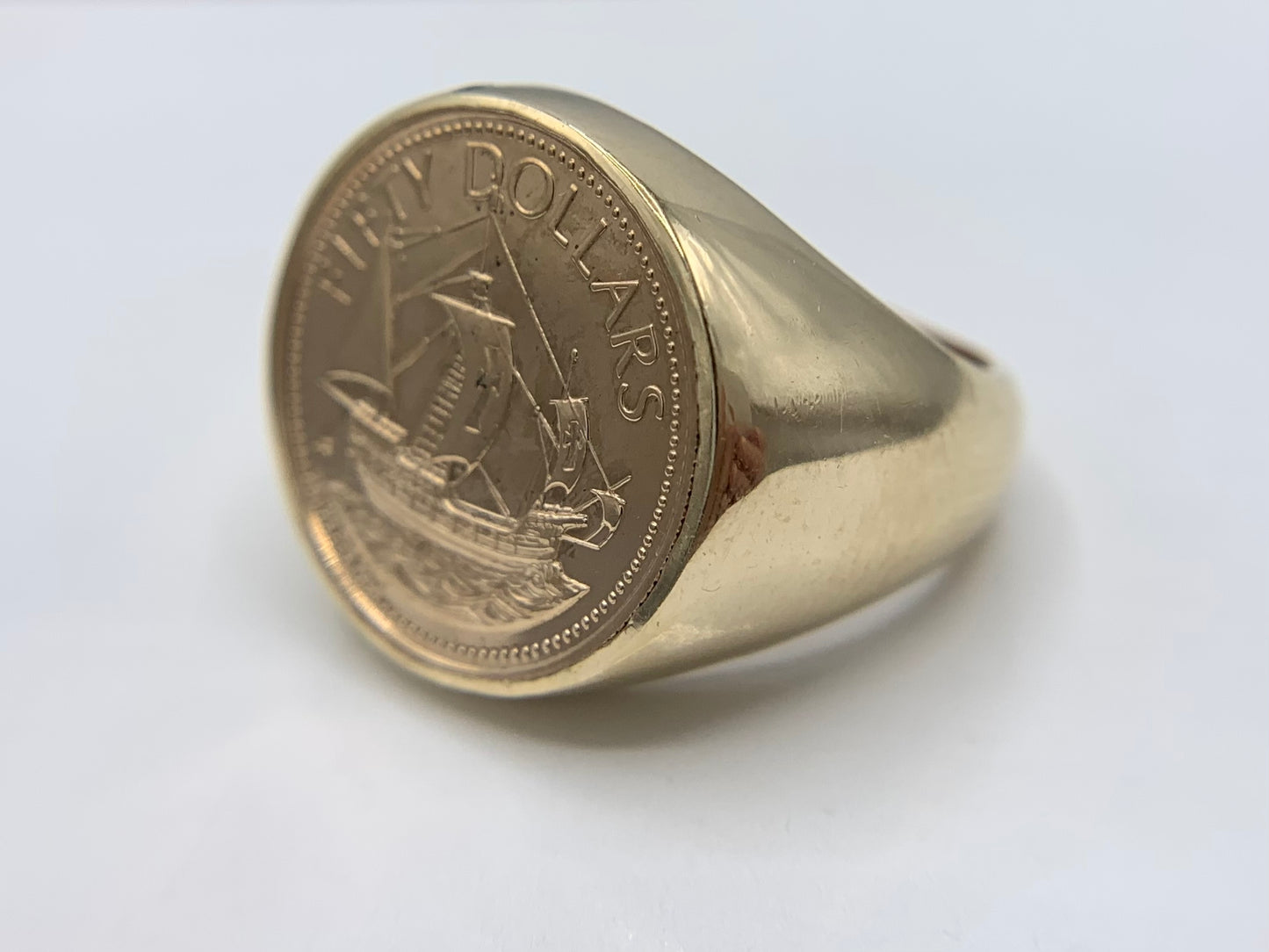 14K Yellow Gold Bahama 50 Dollar Gold Coin Ring