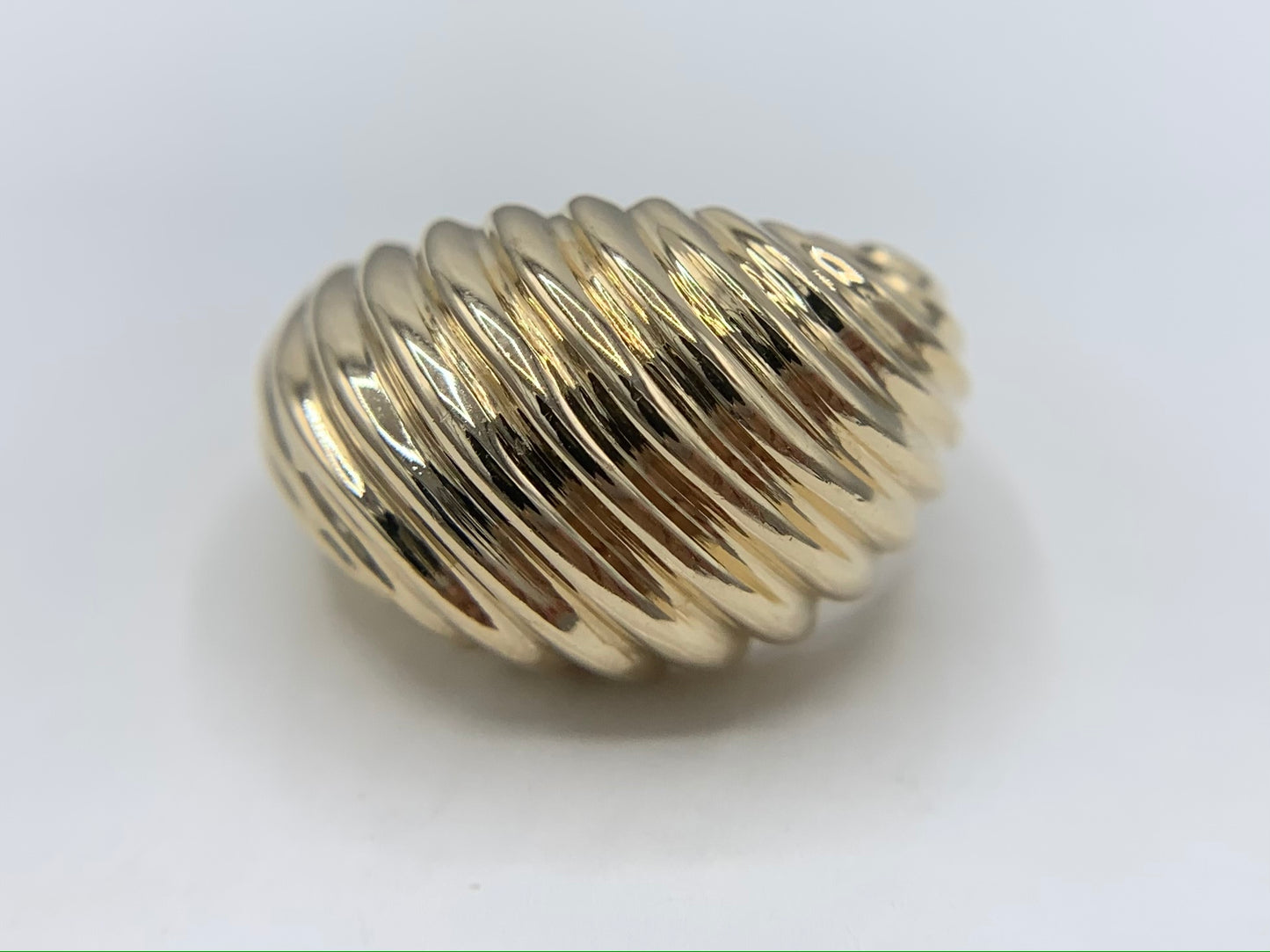 14K Yellow Gold Ribbed Dome Ring