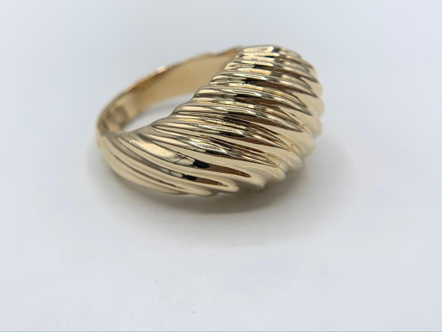 14K Yellow Gold Ribbed Dome Ring