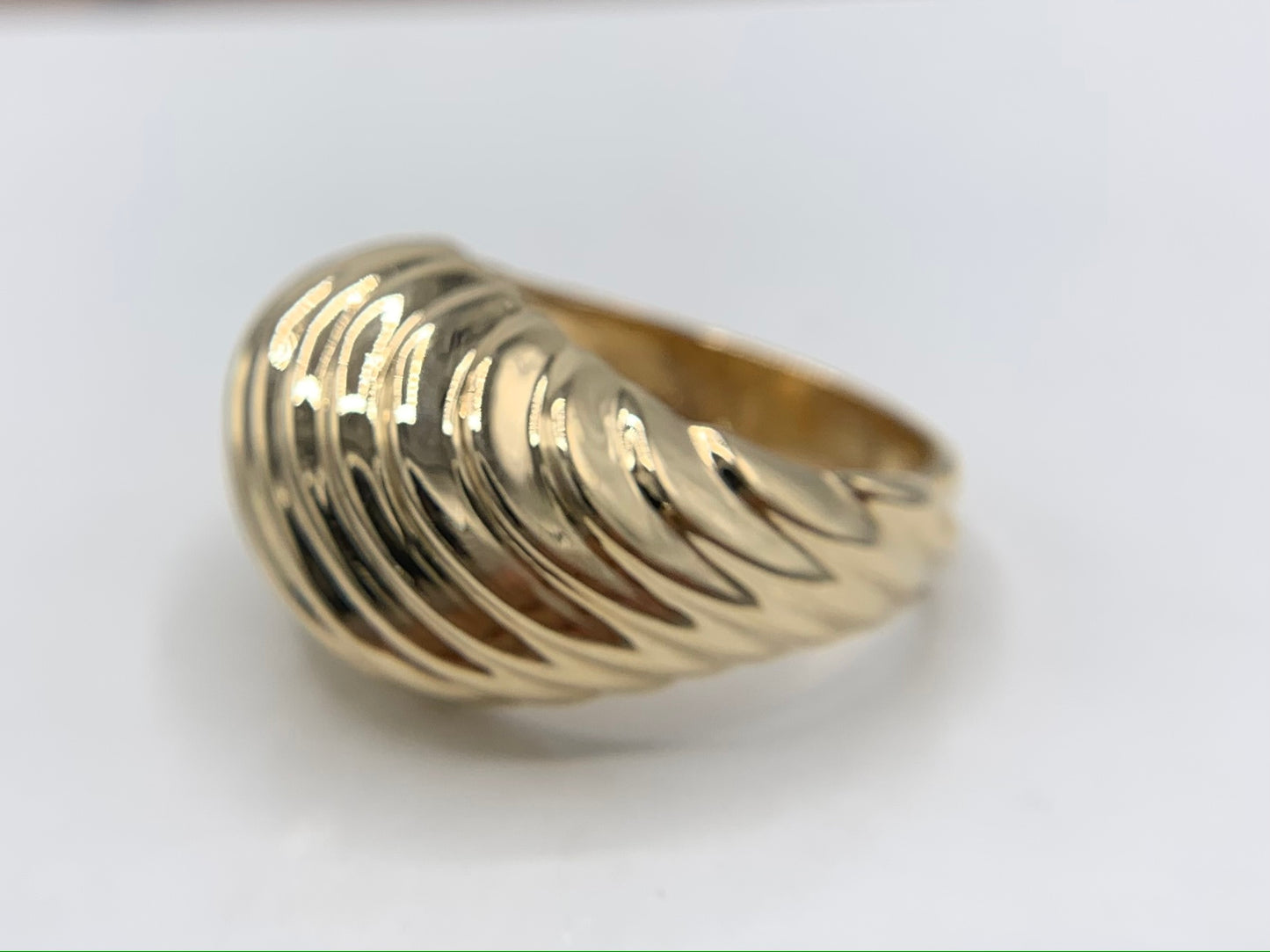 14K Yellow Gold Ribbed Dome Ring