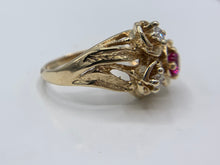 Load image into Gallery viewer, 14K Yellow Gold Synthetic Ruby and Diamond Ring
