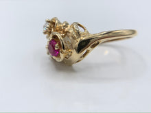 Load image into Gallery viewer, 14K Yellow Gold Synthetic Ruby and Diamond Ring
