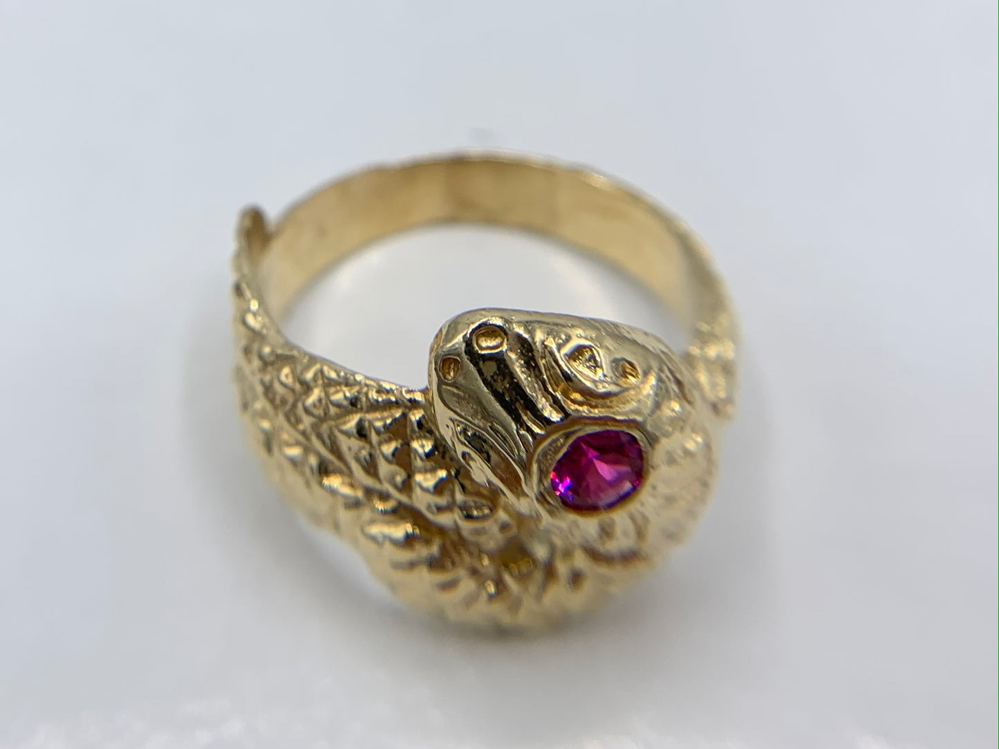 14K Yellow Gold Snake Ring with Synthetic Ruby