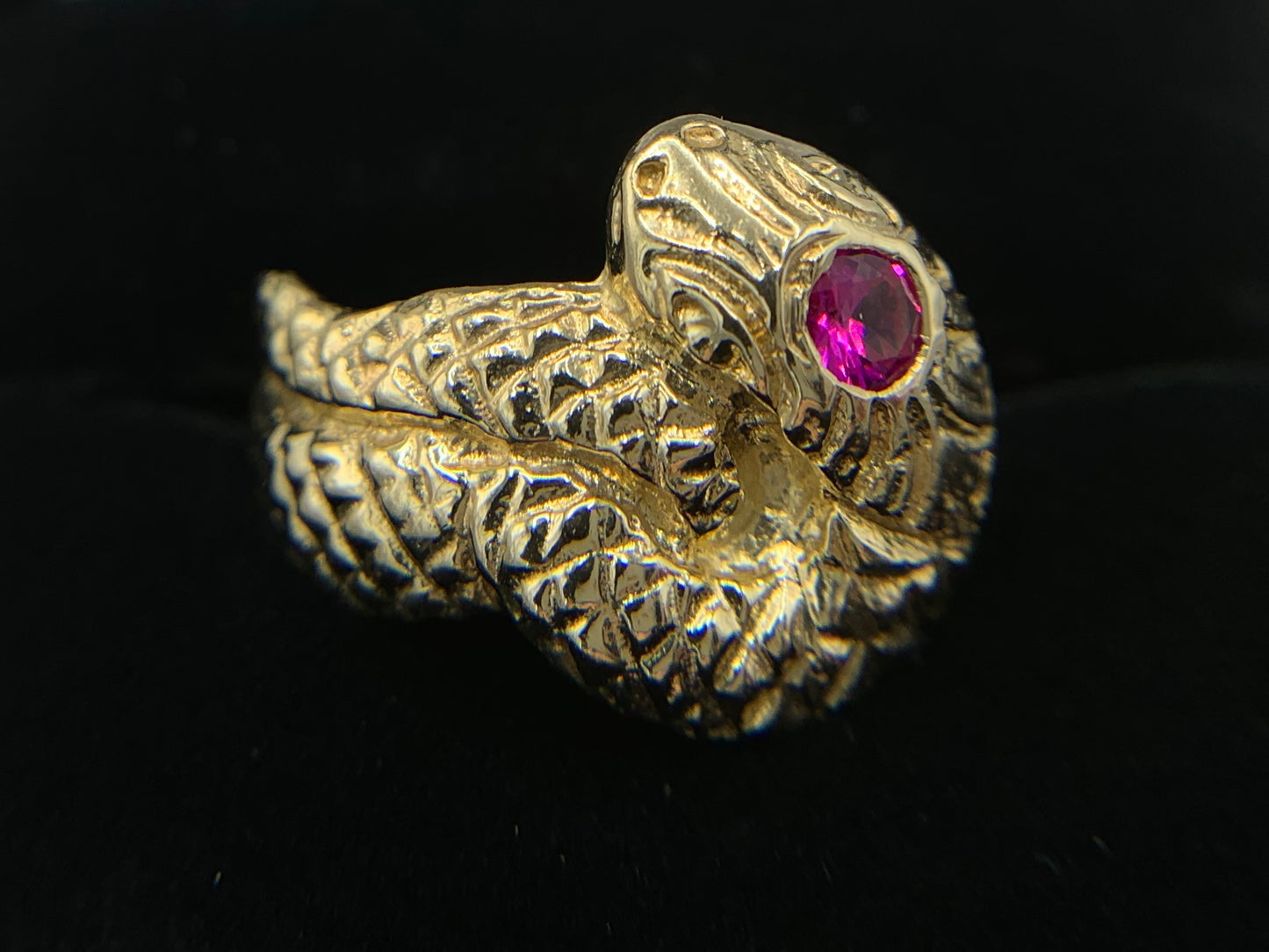 14K Yellow Gold Snake Ring with Synthetic Ruby