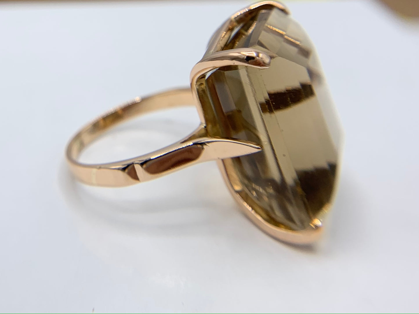 10K Yellow Gold Rectangle Smoky Topaz Ring