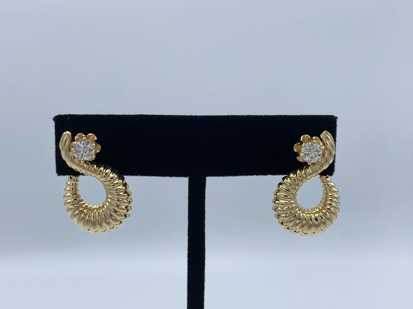 14K Yellow Gold Earring Converters with Shrimp Rib Design