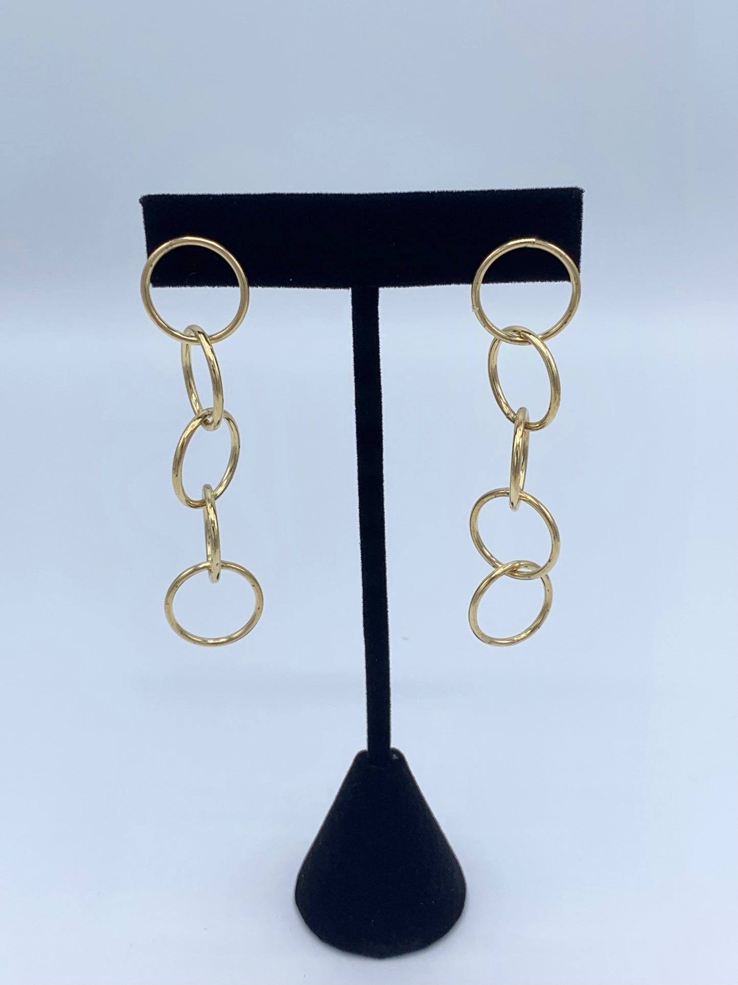 14K Yellow Gold Dangling Loop Chain Earrings