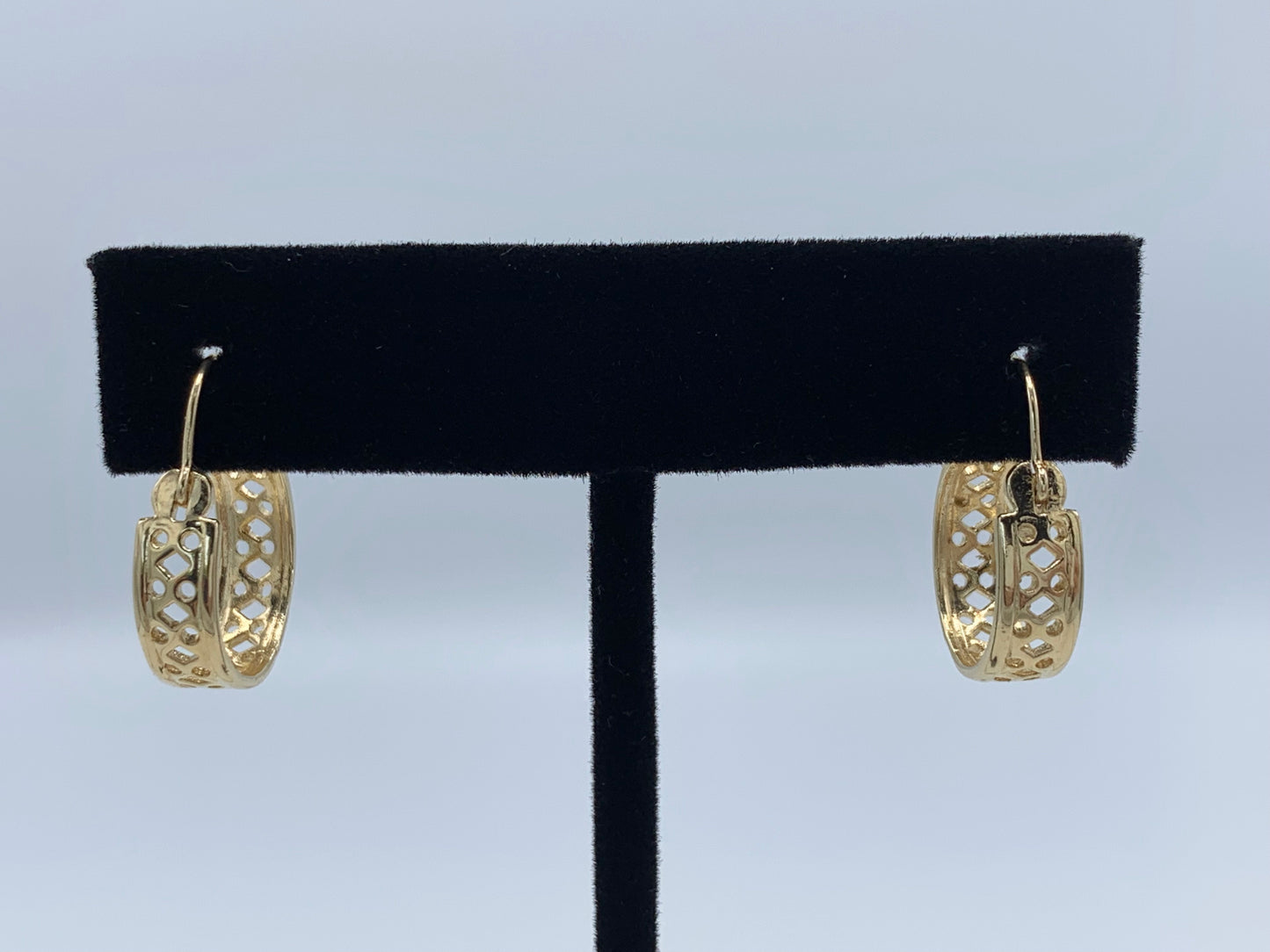 14K Yellow Gold Hoop Earrings with Diamond and Circle Cut Out Design