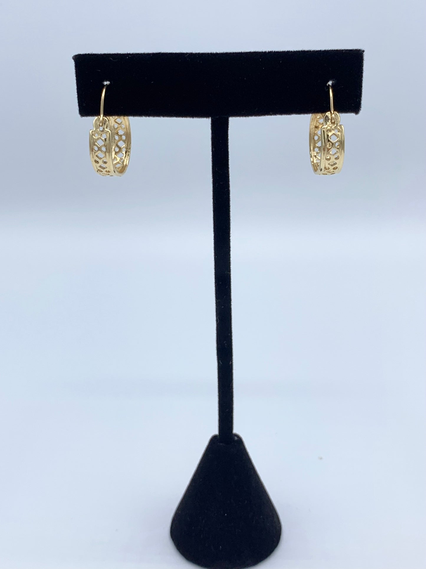 14K Yellow Gold Hoop Earrings with Diamond and Circle Cut Out Design