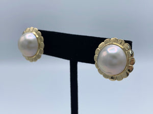 14K Yellow Gold Mabe Pearl Earrings