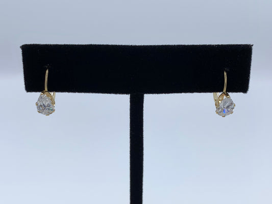 Estate 14K Yellow Gold Leverback CZ Pear Shape Ear Studs