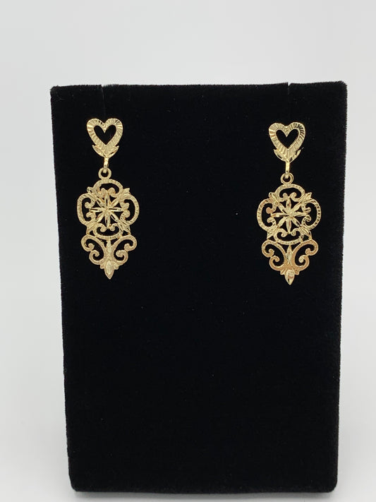 14K Yellow Gold Heart Dangles with Fluted Design