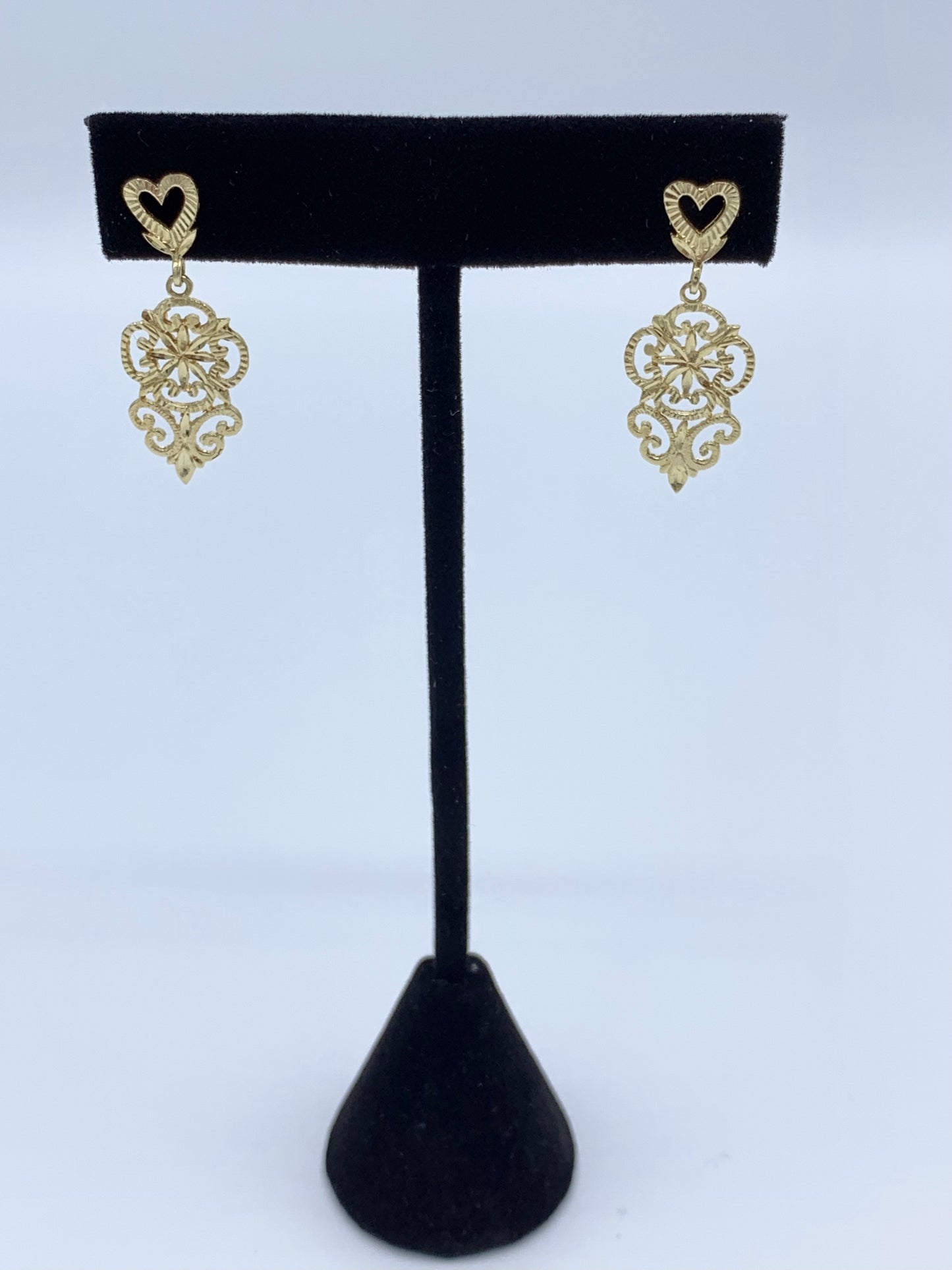 14K Yellow Gold Heart Dangles with Fluted Design