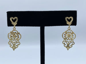 14K Yellow Gold Heart Dangles with Fluted Design