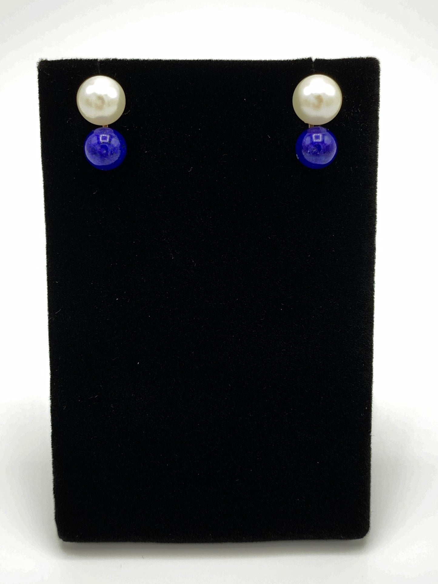 White Pearl and Lapis Stacked Earrings