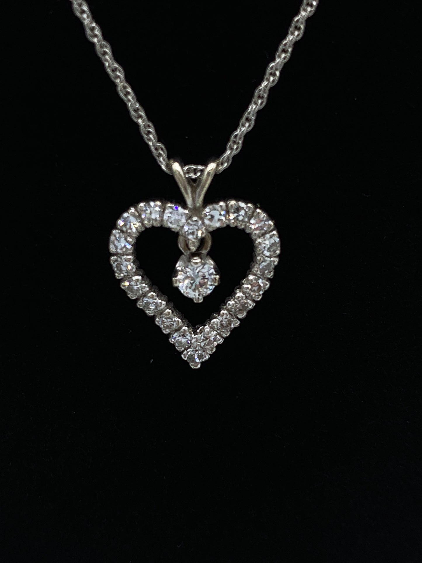 Estate 14K White Gold Diamond Heart Necklace