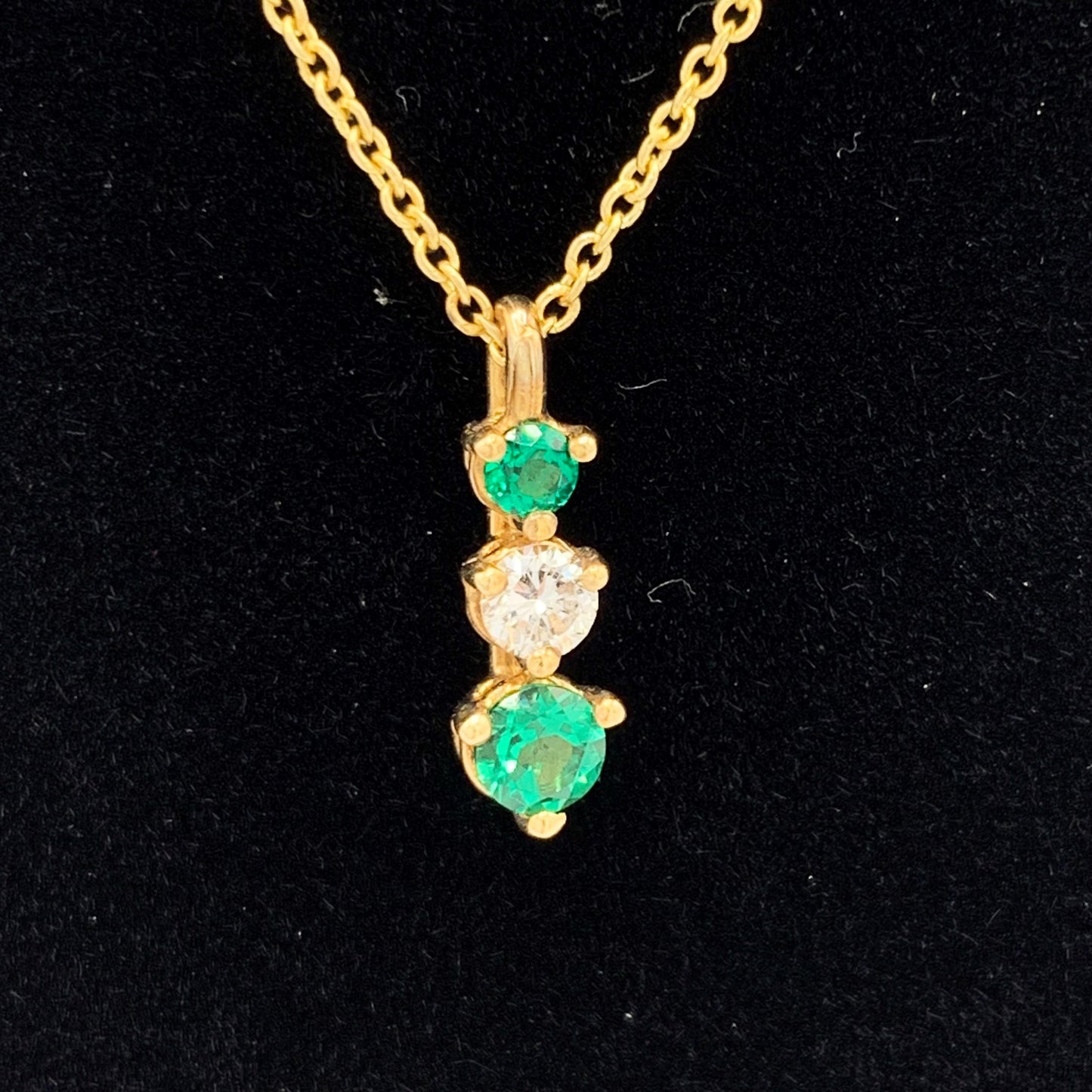 14K Yellow Gold Chatham Emerald and Diamond Necklace