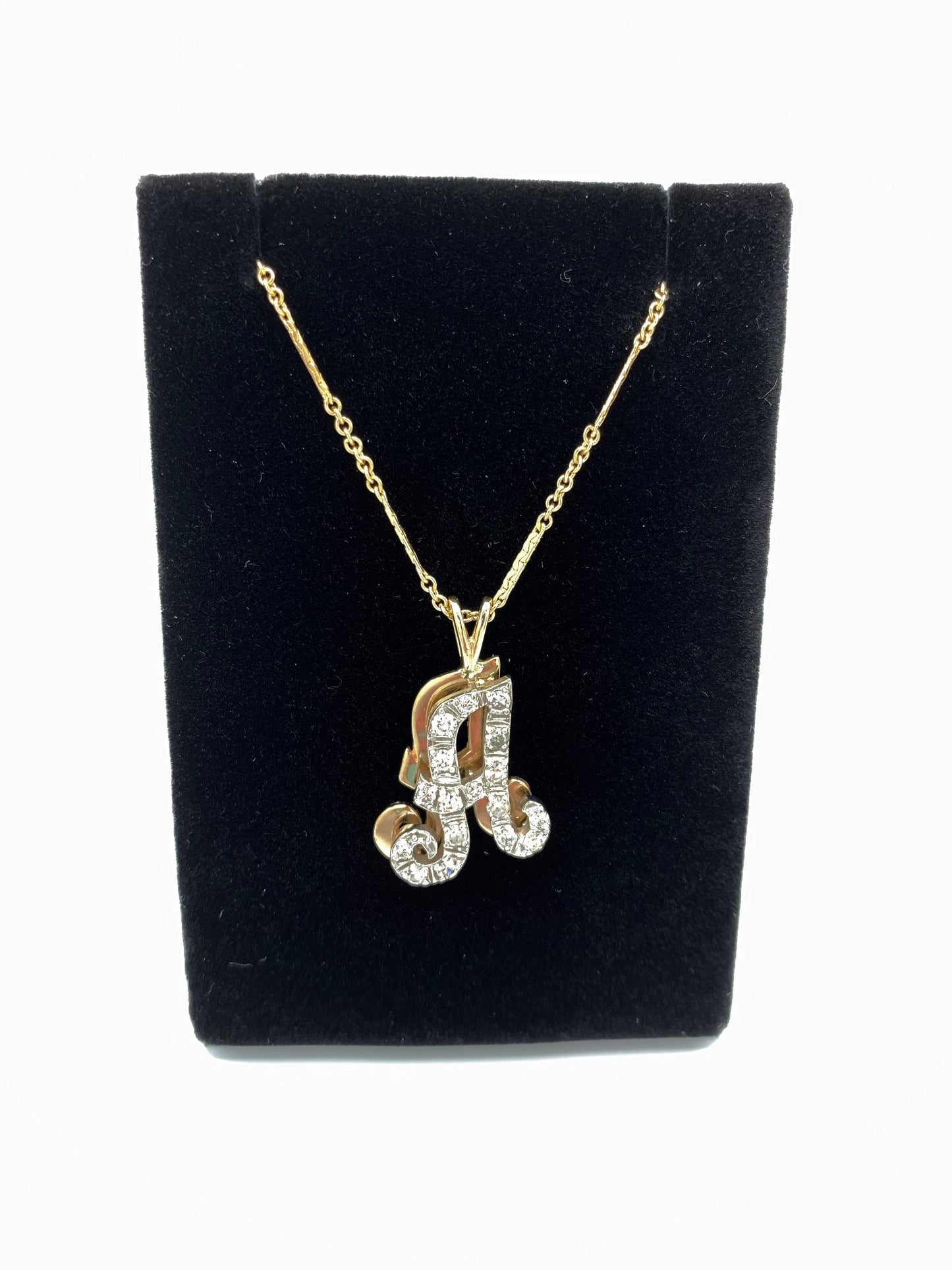 14K White Gold Diamond Letter "A" Pendant